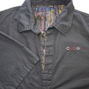 Vtg COOGI Button Up Shirt Men's XXXL Black Neon Rainbow Knit‎ Detail Rare Big...